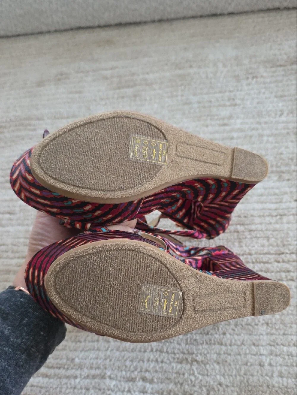 Shoe Dazzle Pink Multi Striped Cutout Wedge Sandals